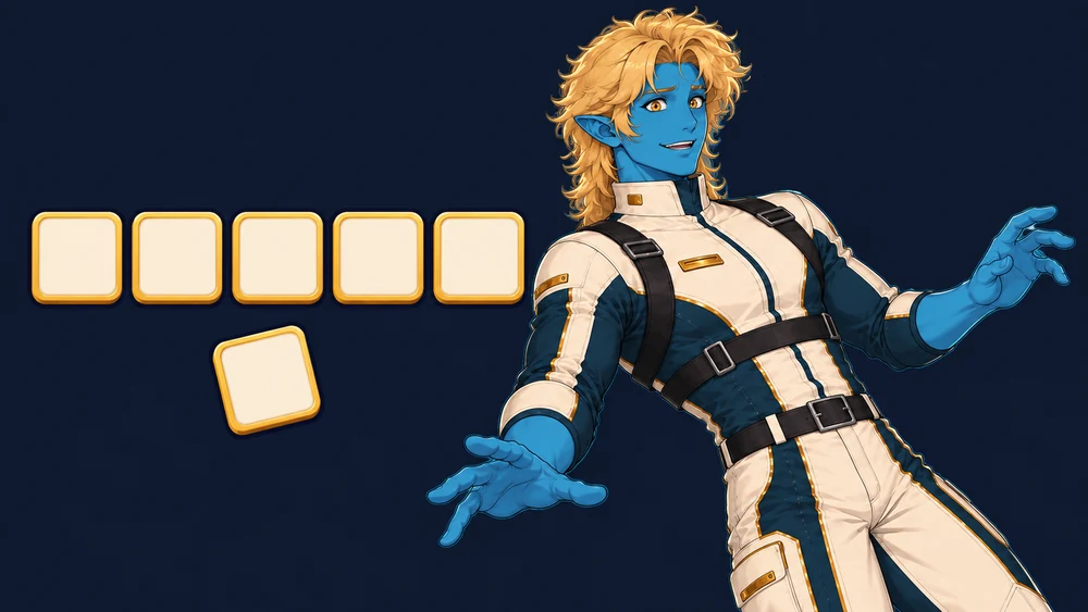 Ari, the blue character from Sparkpond Games’ Hangman